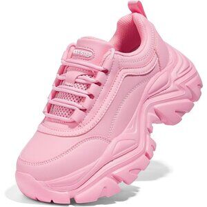 Brand New Women Pink Rubber LUCKY STEP Chunky Platform Dad Walking Sneaker